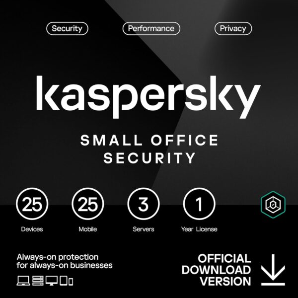 Kaspersky Small Office Security | 25 Devices 25 Mobile 3 Server | 1 Year | Windows/Mac/Android/WinServer | (Email Delivery) Global Key